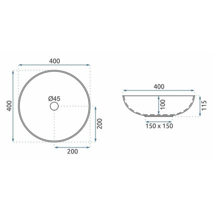 REA-U3608 - Tvättställ för bänkskiva JULIANA 40 cm keramik/vit/blå