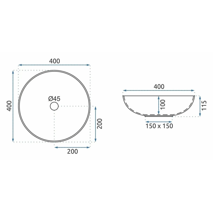 REA-U3608 - Tvättställ för bänkskiva JULIANA 40 cm keramik/vit/blå