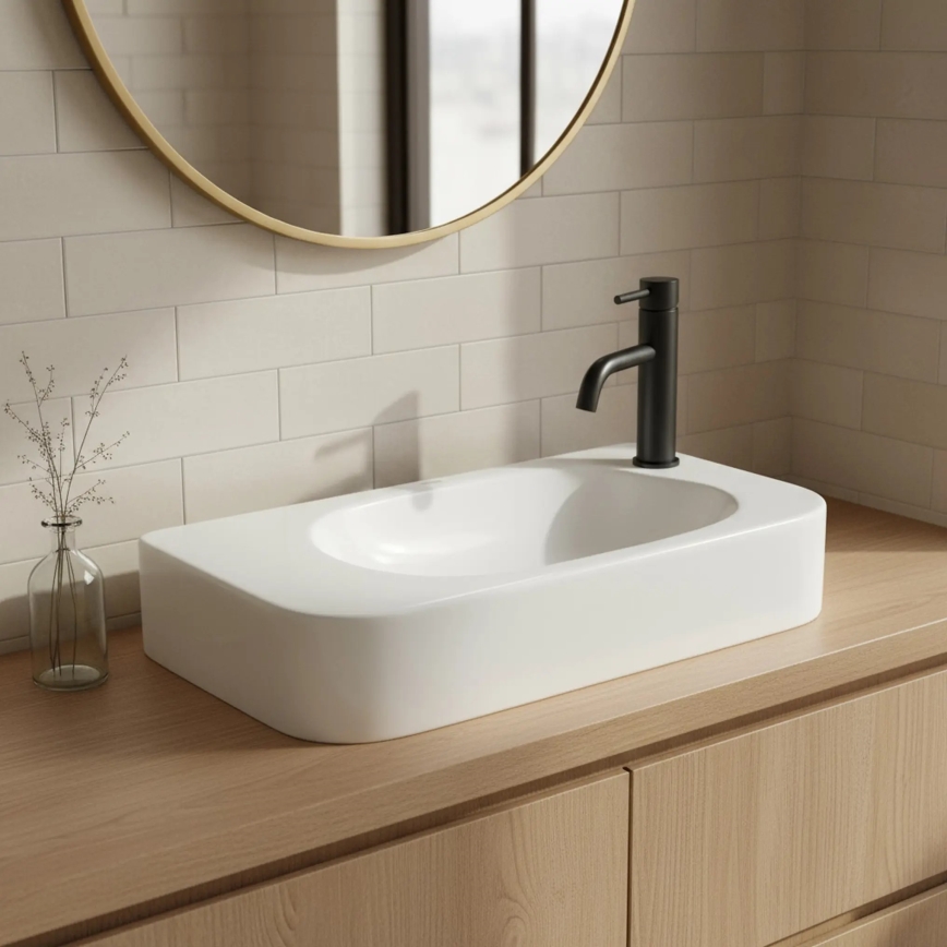 REA-U3610 - Tvättställ för bänkskiva/väggmonterat ODETTA 25x51 cm keramik/blank vit
