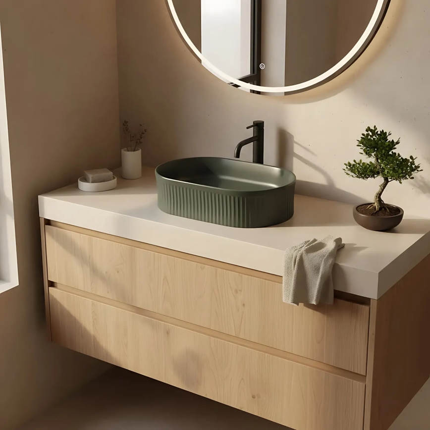 REA-U3611 - Tvättställ för bänkskiva VANDA 31x49 cm keramik/mörkgrön