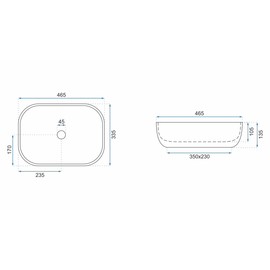 REA-U3800 - Tvättställ för bänkskiva LIVIA 33,5x46,5 cm keramik/grå/stenimitation
