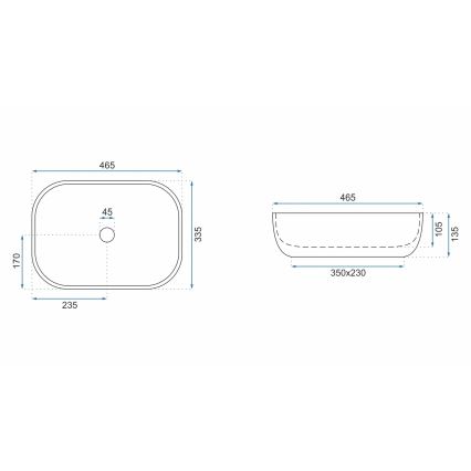 REA-U3801 - Handfat för bänkskiva LIVIA 33,5x46,5 cm keramik/grå/stenimitation