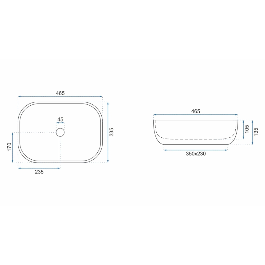 REA-U3801 - Handfat för bänkskiva LIVIA 33,5x46,5 cm keramik/grå/stenimitation