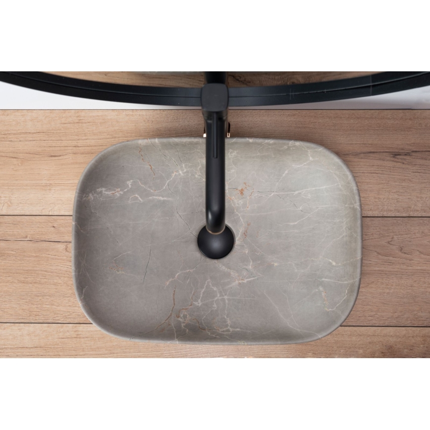 REA-U3802 - Handfat för bänkskiva LIVIA 33,5x46,5 cm keramik/grå/marmordekor