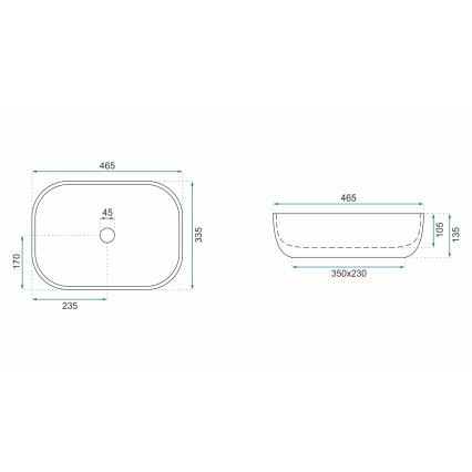 REA-U3802 - Handfat för bänkskiva LIVIA 33,5x46,5 cm keramik/grå/marmordekor
