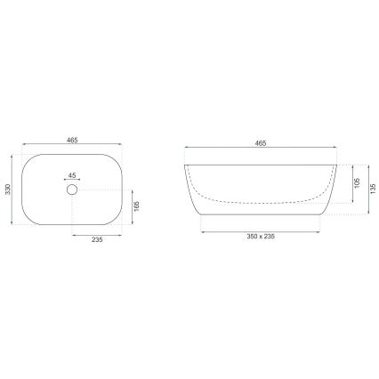 REA-U4000 - Tvättställ för bänkskiva BELINDA 33x46,5 cm keramik/stenimitation