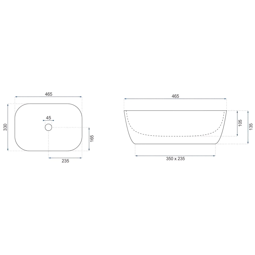 REA-U4000 - Tvättställ för bänkskiva BELINDA 33x46,5 cm keramik/stenimitation