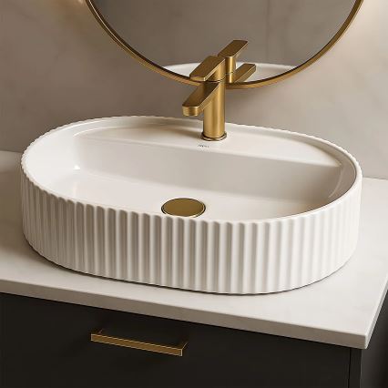 REA-U4002 - Tvättställ för bänkskiva MARCELA 37x60 cm keramik/blank vit