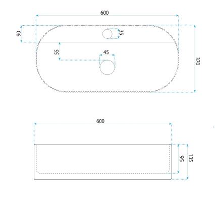 REA-U4002 - Tvättställ för bänkskiva MARCELA 37x60 cm keramik/blank vit