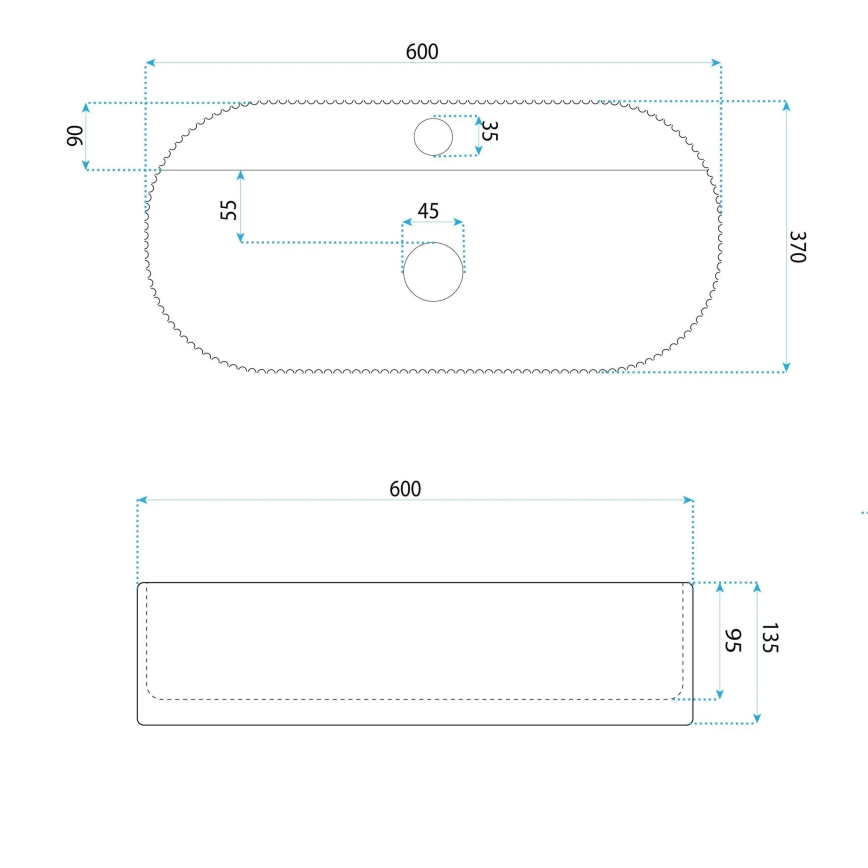 REA-U4002 - Tvättställ för bänkskiva MARCELA 37x60 cm keramik/blank vit