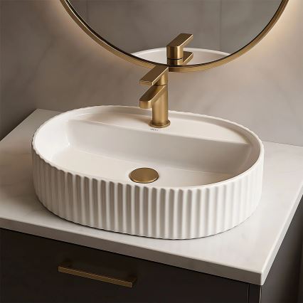 REA-U4003 - Tvättställ för bänkskiva MARCELA 35,5 x 50 cm keramik/blank vit
