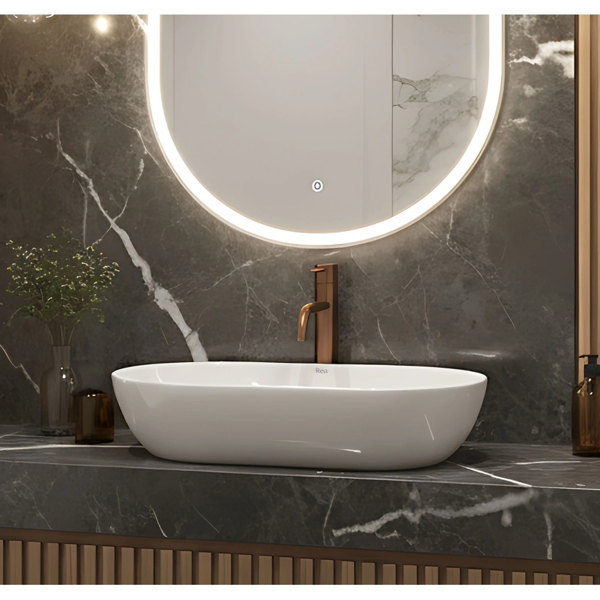 REA-U4331 - Tvättställ för bänkskiva AMELIA 32,5 x 52 cm keramik/glänsande vit