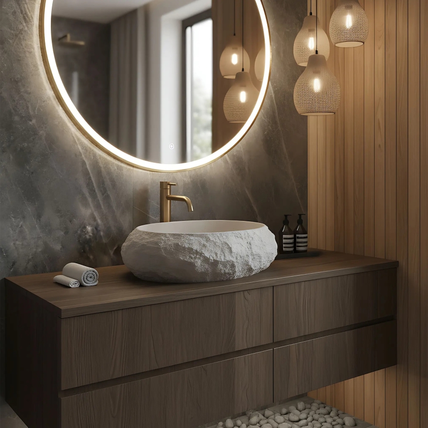 REA-U4332 - Tvättställ för bänkskiva MIKA 38x50 cm beige/grå/stenimitation