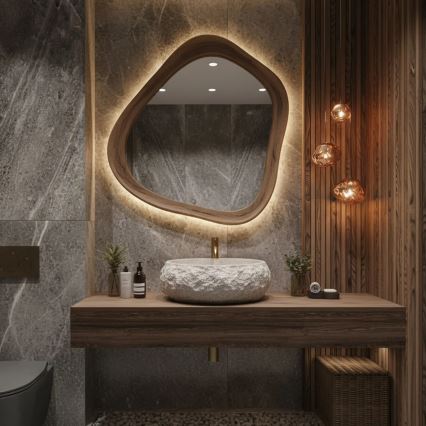 REA-U4332 - Tvättställ för bänkskiva MIKA 38x50 cm beige/grå/stenimitation