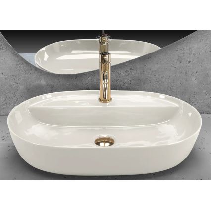 REA-U4589 - Handfat för bänkskiva AURA 41x61 cm keramik/blank krämfärgad