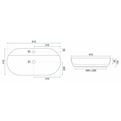 REA-U4589 - Handfat för bänkskiva AURA 41x61 cm keramik/blank krämfärgad