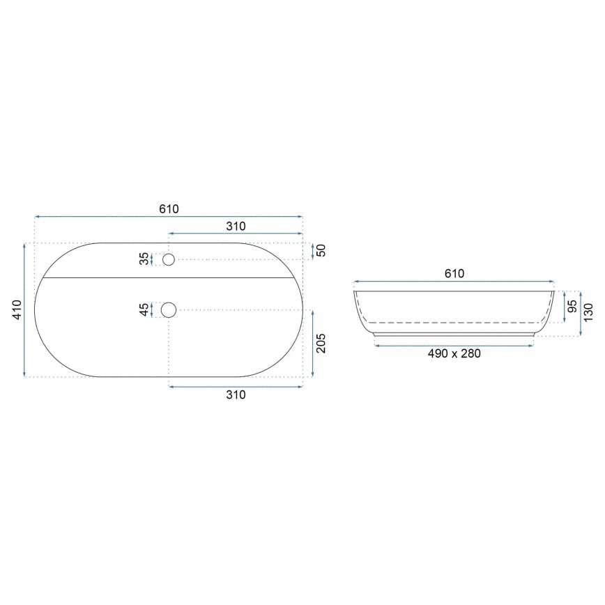 REA-U4589 - Handfat för bänkskiva AURA 41x61 cm keramik/blank krämfärgad