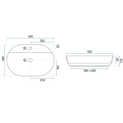 REA-U4620 - Handfat för bänkskiva AURA 38,5x50,5 cm keramik/blankvit