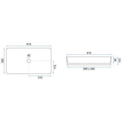 REA-U4800 - Tvättställ för bänkskiva DENIS 35x61,5 cm keramik/blank vit