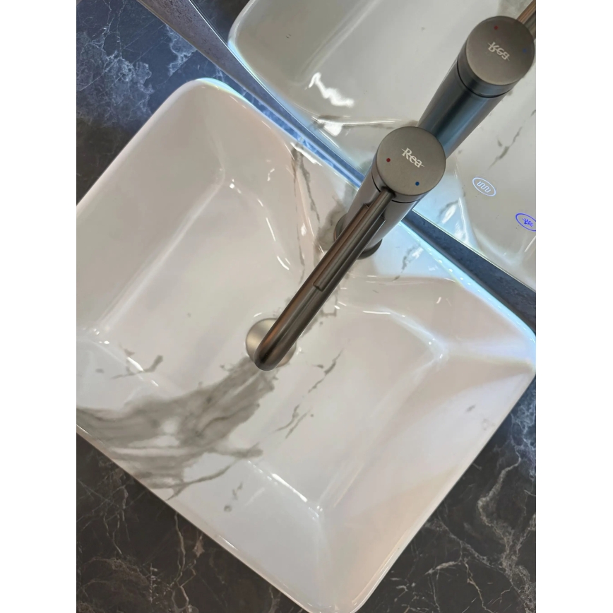 REA-U5052 - Tvättställ för bänkskiva KELLY 38x49 cm keramik/vit/marmordekor