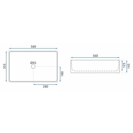 REA-U5055 - Tvättställ för bänkskiva BERTA 35,5x56 cm keramik/glansvit