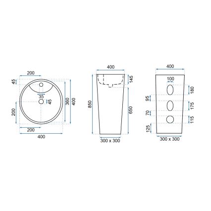 REA-U5635 - Fristående tvättställ BLANKA 85x40 cm keramik/blank vit