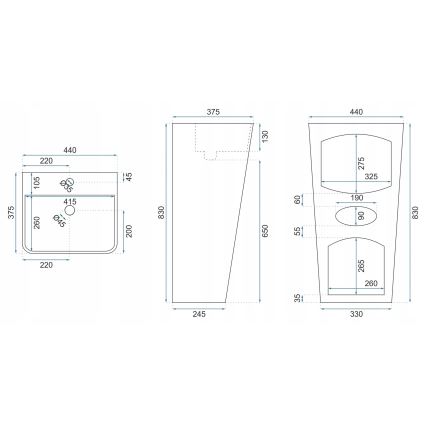 REA-U5637 - Fristående handfat ARIS 37,5x44 cm keramik/blank vit