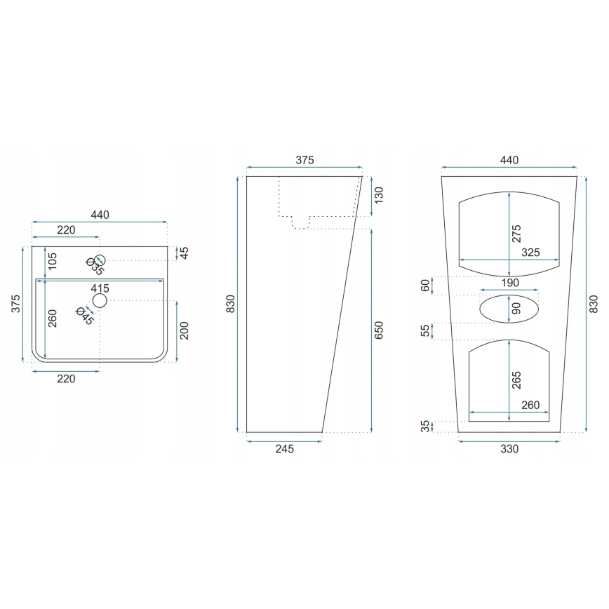 REA-U5637 - Fristående handfat ARIS 37,5x44 cm keramik/blank vit
