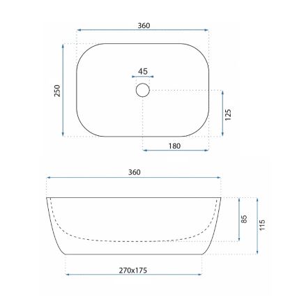 REA-U5667 - Tvättställ för bänkskiva BELINDA MINI 25x36 cm keramik/blank vit