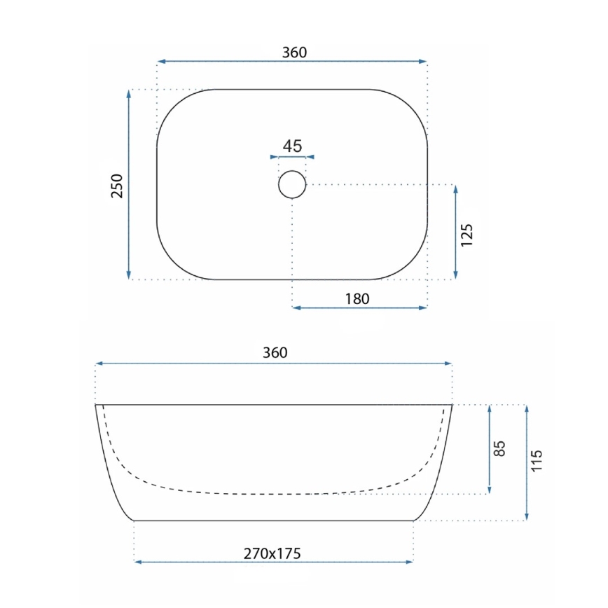REA-U5667 - Tvättställ för bänkskiva BELINDA MINI 25x36 cm keramik/blank vit