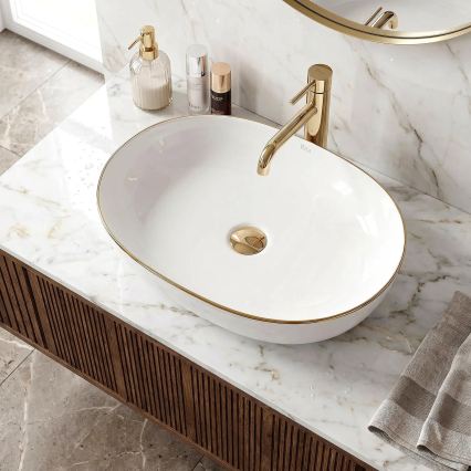 REA-U6211 - Tvättställ för bänkskiva CLEO 41x60,5 cm keramik/vit/guld