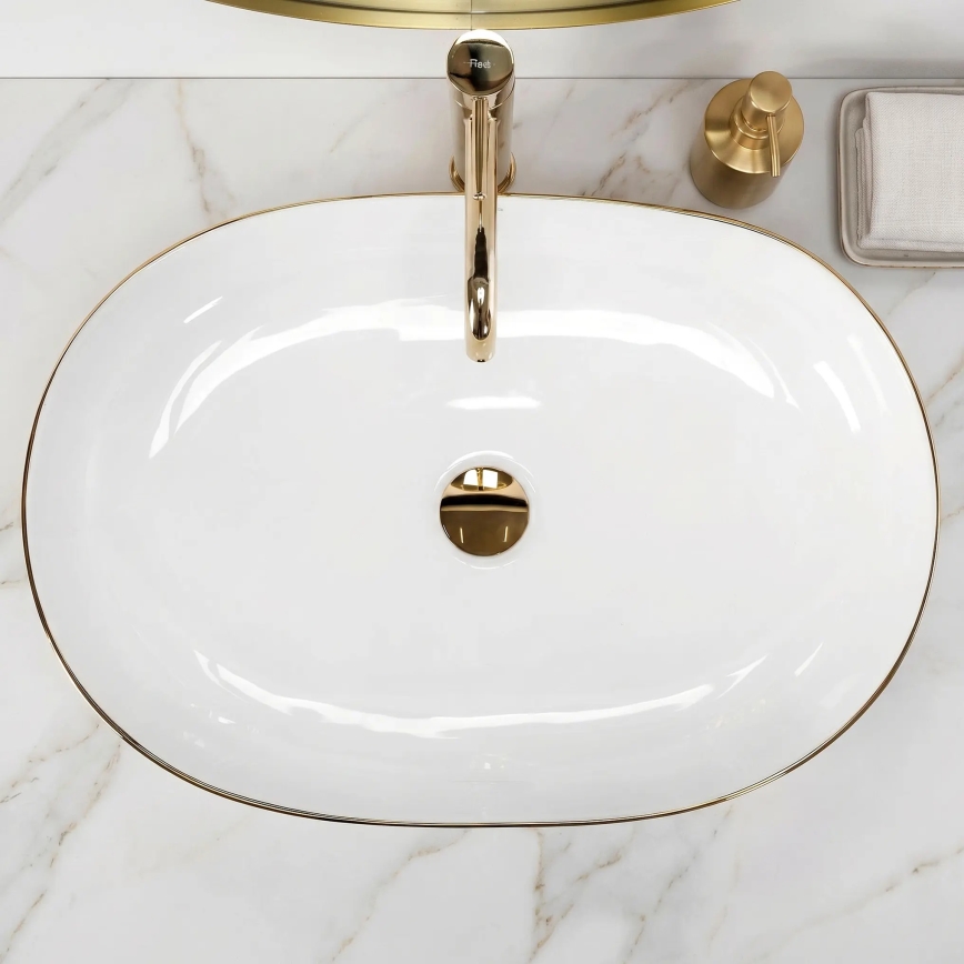 REA-U6211 - Tvättställ för bänkskiva CLEO 41x60,5 cm keramik/vit/guld