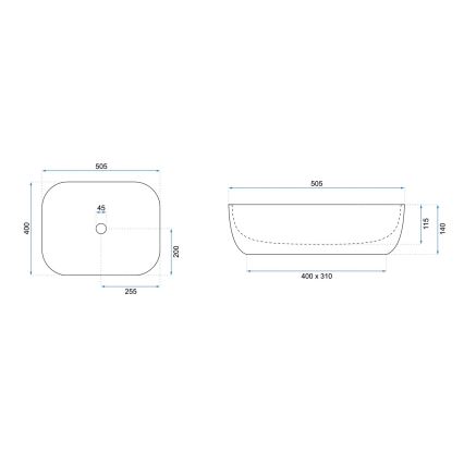 REA-U6300 - Tvättställ för bänkskiva MONA SLIM 40x50,5 cm keramik/blank vit