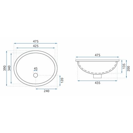 REA-U6330 - Infällt tvättställ NEL 39x47,5 cm keramik/blank vit