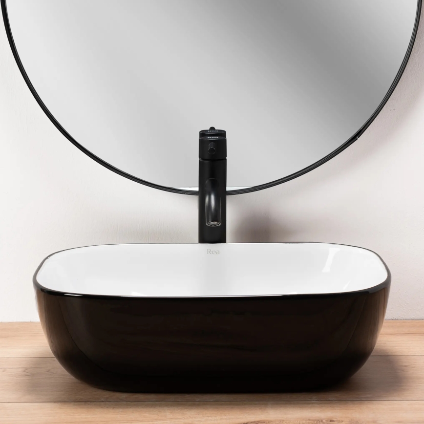 REA-U6332 - Tvättställ för bänkskiva BELINDA 33 x 46,5 cm keramik/svart/vit