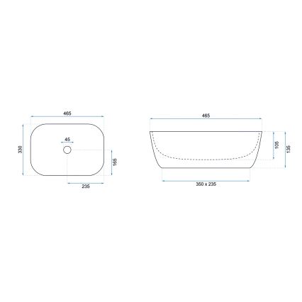 REA-U6332 - Tvättställ för bänkskiva BELINDA 33 x 46,5 cm keramik/svart/vit