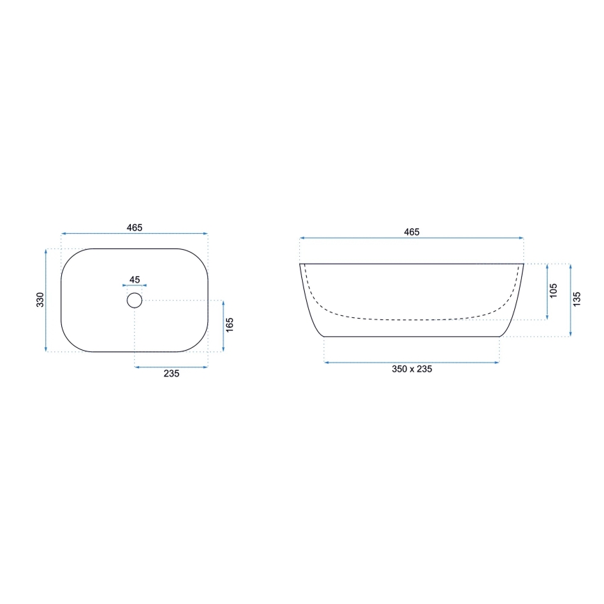 REA-U6332 - Tvättställ för bänkskiva BELINDA 33 x 46,5 cm keramik/svart/vit