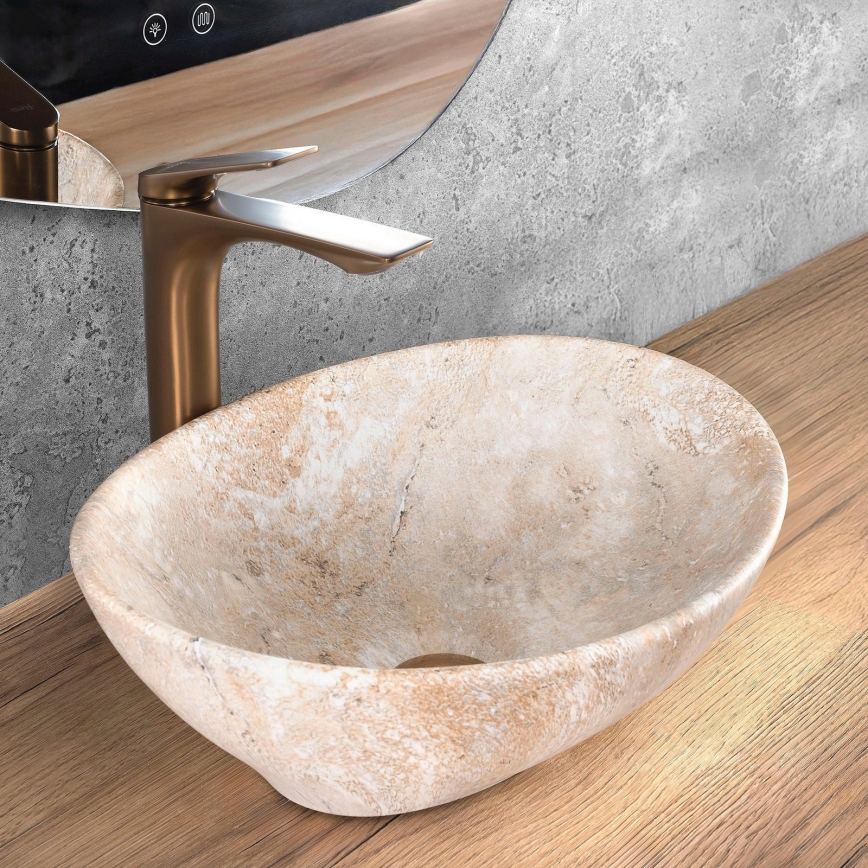 REA-U6361 - Påliggande tvättställ SOFIA 34,5 x 41 cm, keramik/beige, stensimitation