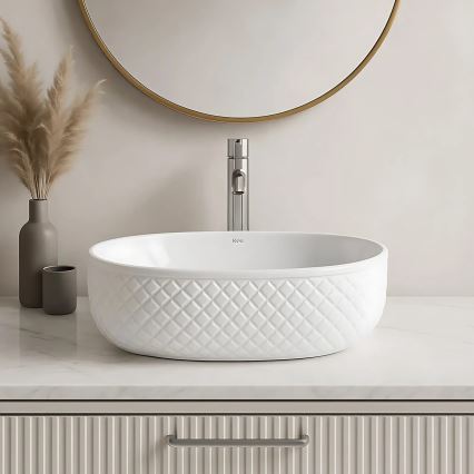 REA-U6366 - Tvättställ för bänkskiva OKTAWIA 35,5 x 50 cm keramik/vit