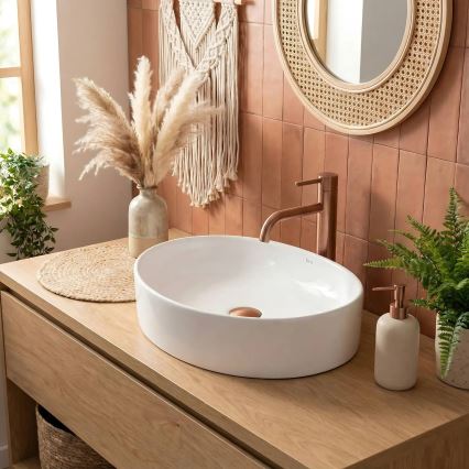 REA-U6370 - Tvättställ för bänkskiva JOANA 38,5x50,5 cm keramik/blank vit