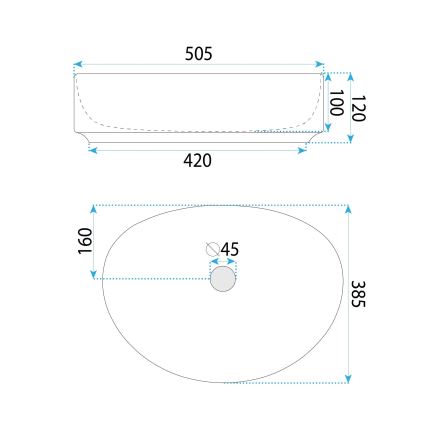 REA-U6370 - Tvättställ för bänkskiva JOANA 38,5x50,5 cm keramik/blank vit