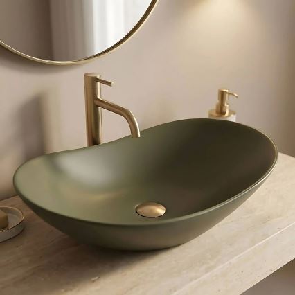 REA-U6372 - Tvättställ för bänkskiva ROYAL 35,5x61,5 cm keramik/olivgrön