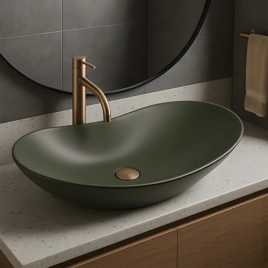 REA-U6372 - Tvättställ för bänkskiva ROYAL 35,5x61,5 cm keramik/olivgrön