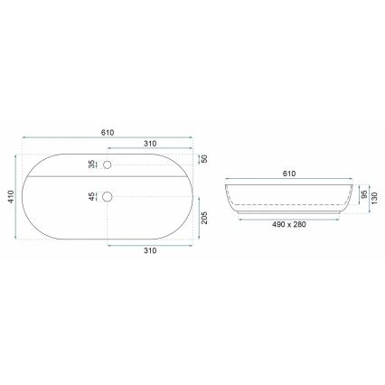 REA-U6381 - Ovanpåliggande tvättställ AURA 41x61 cm, keramik, blank brun