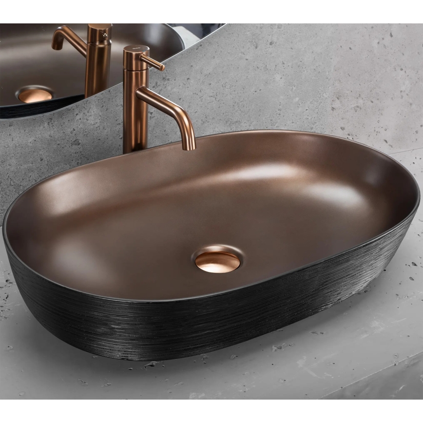 REA-U6383 - Tvättställ för bänkskiva CLEO 41x60,5 cm keramik/svart/borstad koppar