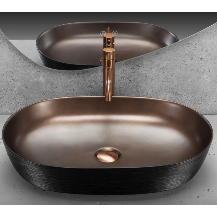 REA-U6383 - Tvättställ för bänkskiva CLEO 41x60,5 cm keramik/svart/borstad koppar