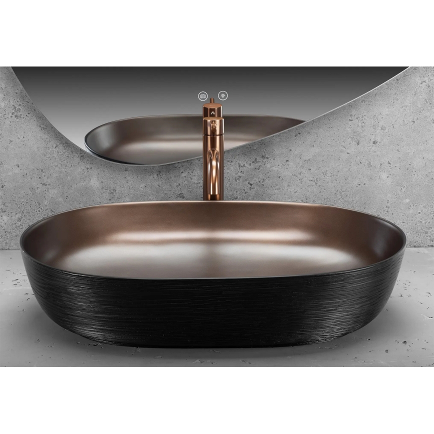 REA-U6383 - Tvättställ för bänkskiva CLEO 41x60,5 cm keramik/svart/borstad koppar