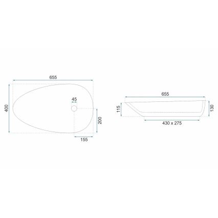 REA-U6501 - Tvättställ för bänkskiva GRETA 40x65,5 cm keramik/stenimitation