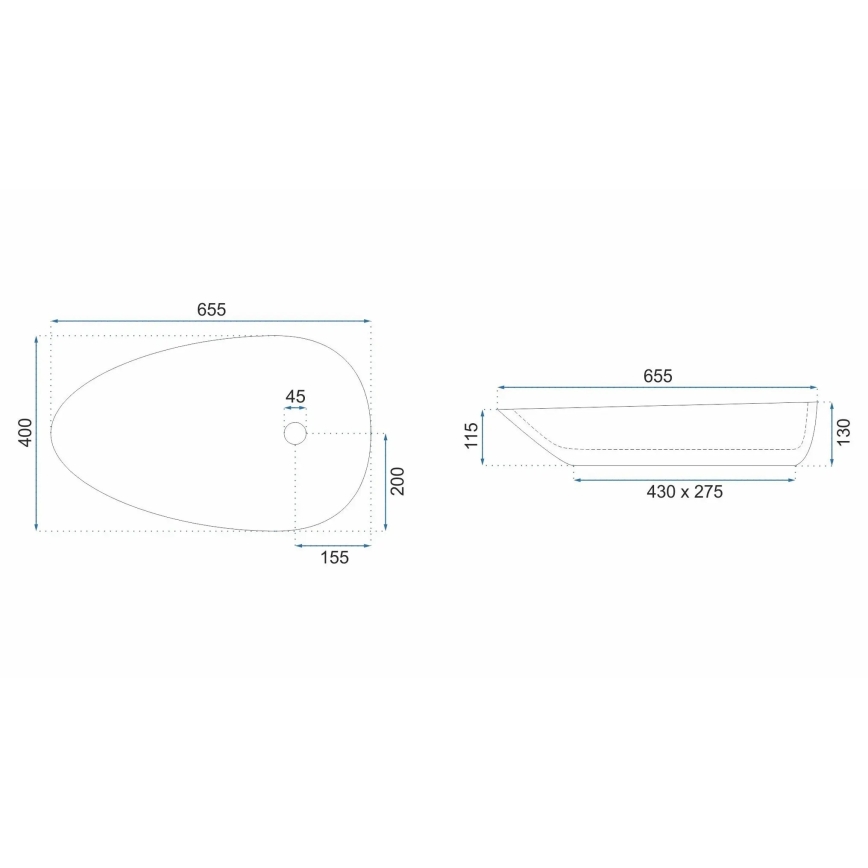 REA-U6501 - Tvättställ för bänkskiva GRETA 40x65,5 cm keramik/stenimitation