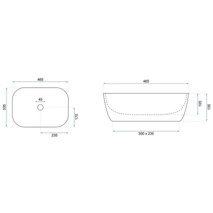 REA-U6521 - Tvättställ för bänkskiva BELINDA 33,5x46,5 cm keramik/blank vit